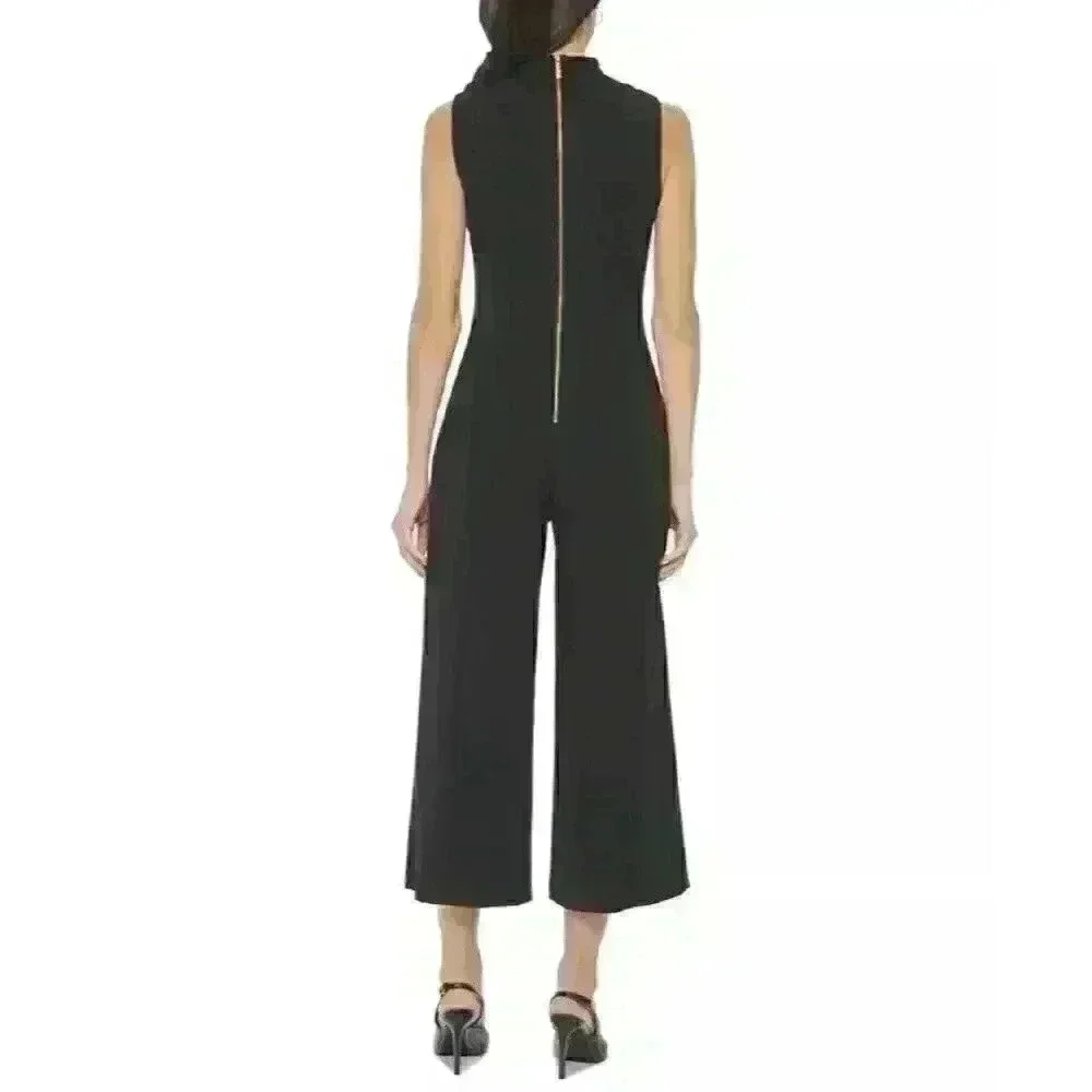 NEW! Calvin Klein Women's Bow-Embellished Mock Neck Cropped Wide-Leg Jumpsuit - Picture 2 of 3